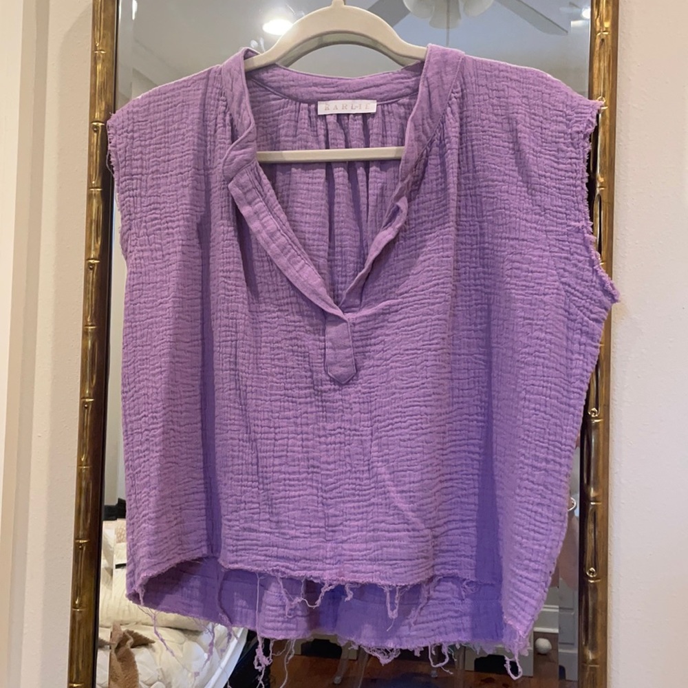 KARLIE purple top. Size large but fits more like a small. 100% cotton.